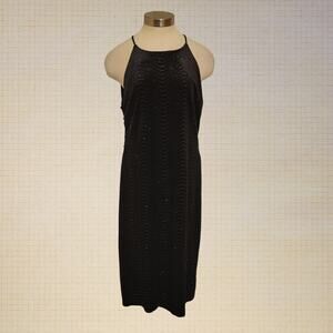 Glam Cocktail Dress Bisou Bisou Black Glitter High Neck Sleeveless Size 16